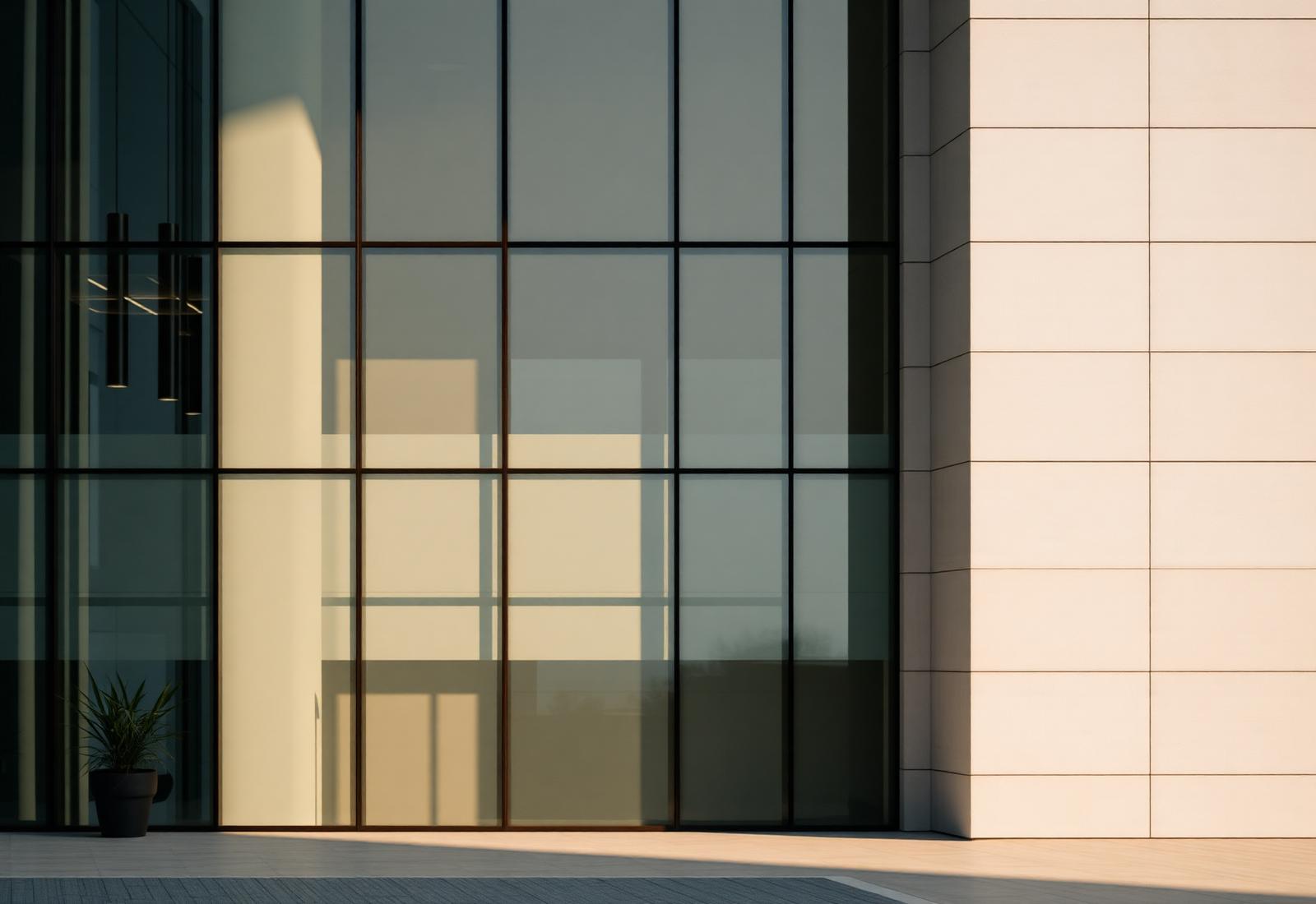 Façade vitrée d'un immeuble de bureaux contemporain